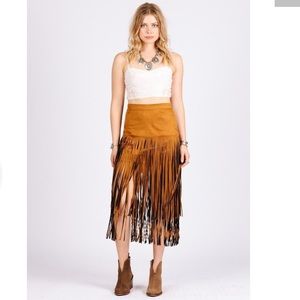 ❌$10 SALE❌ Everybody Talks Rust Brown Fringe midi Skirt S/M
